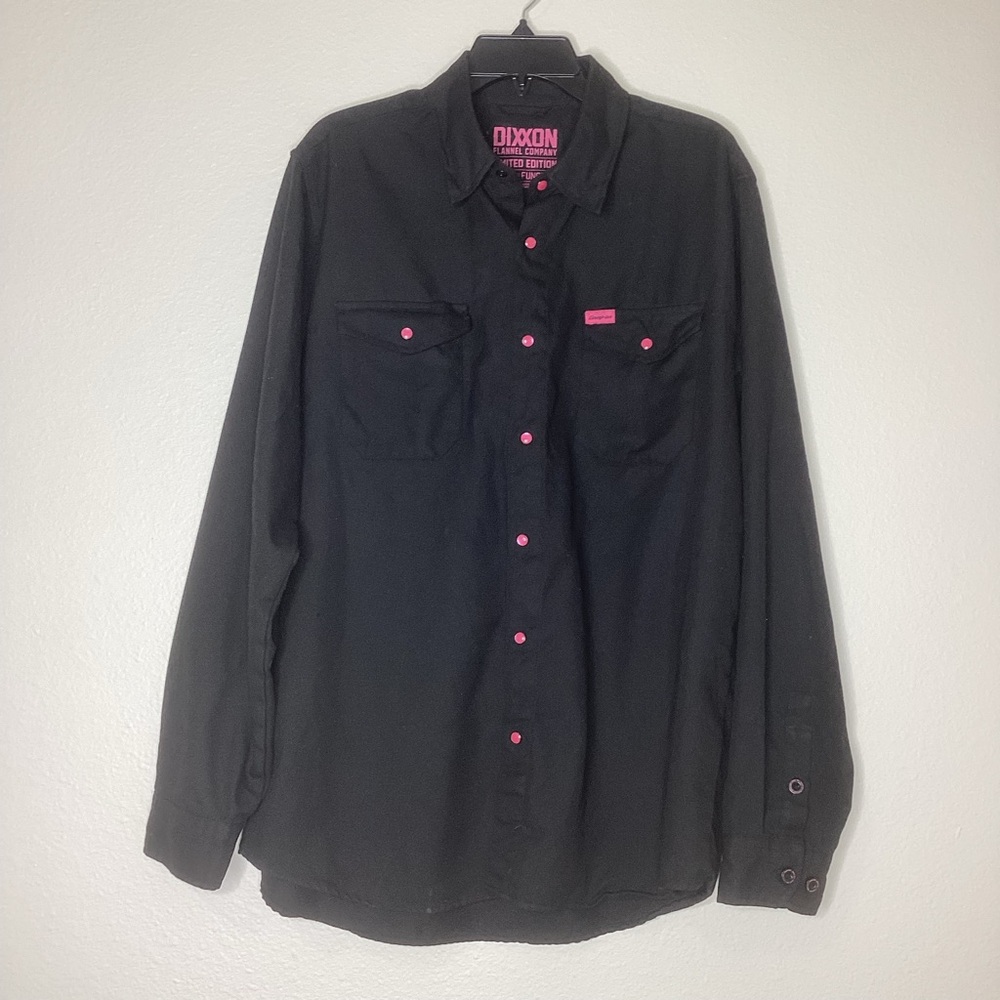 DIXXON Black Button-Down Shirt with Pink Accents